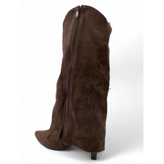 Καφέ Suede Μπότα με Κρόσσια