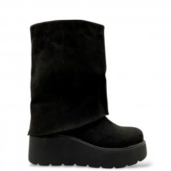 Black wedge fold down boots