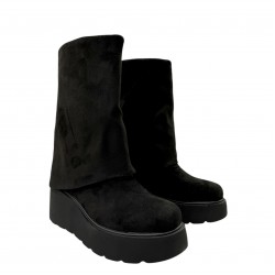 Black wedge fold down boots