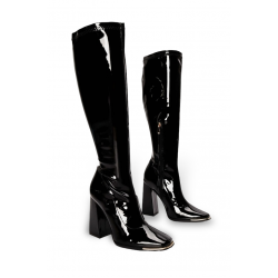 Patent leather high heel boots with metallic detail Black