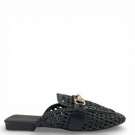 Γυναικεία Mules με Πλέξη και Μεταλλική Αγκράφα - Μαύρο
