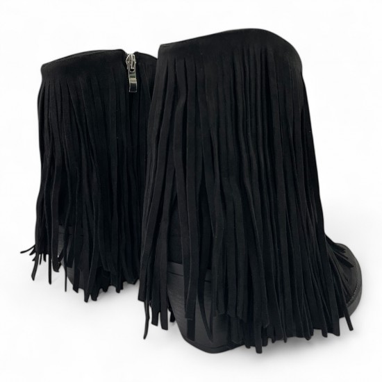 Μαύρα Μποτάκια Suede με Κρόσσια