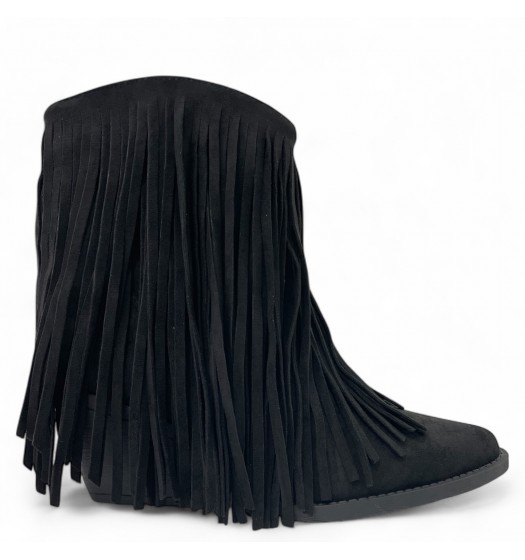 Μαύρα Μποτάκια Suede με Κρόσσια