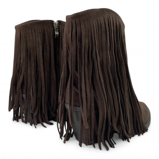 Καφέ Μποτάκια Suede με Κρόσσια