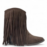 Καφέ Μποτάκια Suede με Κρόσσια