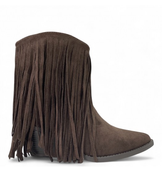 Καφέ Μποτάκια Suede με Κρόσσια