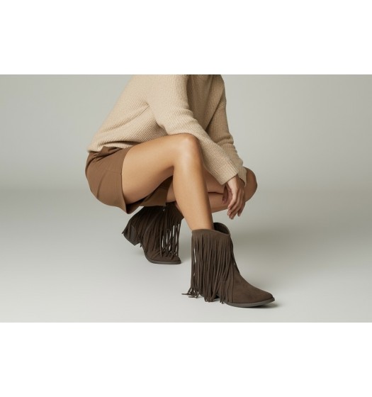 Καφέ Μποτάκια Suede με Κρόσσια