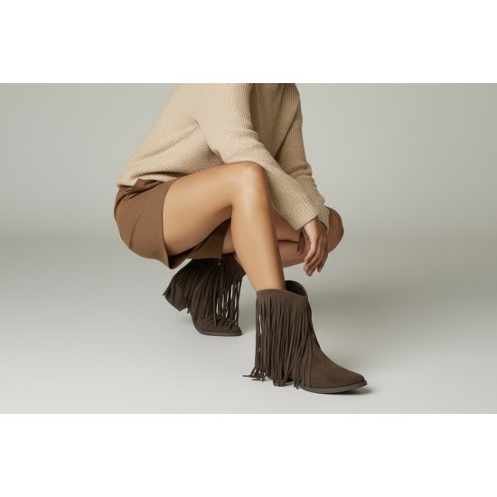 Καφέ Μποτάκια Suede με Κρόσσια