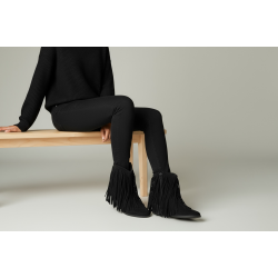 Μαύρα Μποτάκια Suede με Κρόσσια