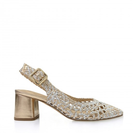 Woven pumps in Champagne/Silver