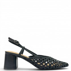 Γυναικείες Πλεκτές Slingback Γόβες με Χοντρό Τακούνι-Μαύρο