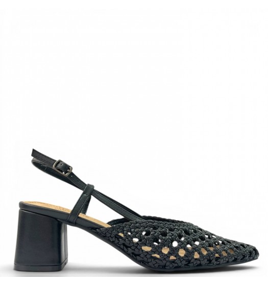 Γυναικείες Πλεκτές Slingback Γόβες με Χοντρό Τακούνι-Μαύρο