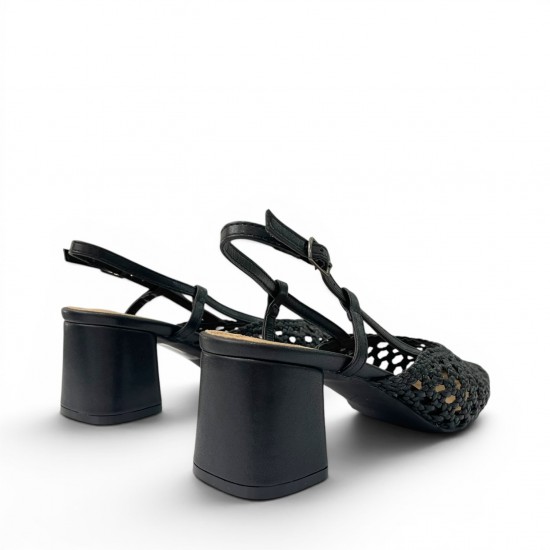 Γυναικείες Πλεκτές Slingback Γόβες με Χοντρό Τακούνι-Μαύρο