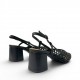 Γυναικείες Πλεκτές Slingback Γόβες με Χοντρό Τακούνι-Μαύρο