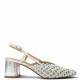 Γυναικείες Πλεκτές Slingback Γόβες με Χοντρό Τακούνι-Ασημί