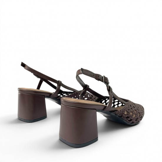 Γυναικείες Πλεκτές Slingback Γόβες με Χοντρό Τακούνι-Καφέ