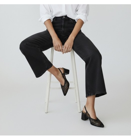 Γυναικείες Πλεκτές Slingback Γόβες με Χοντρό Τακούνι-Μαύρο