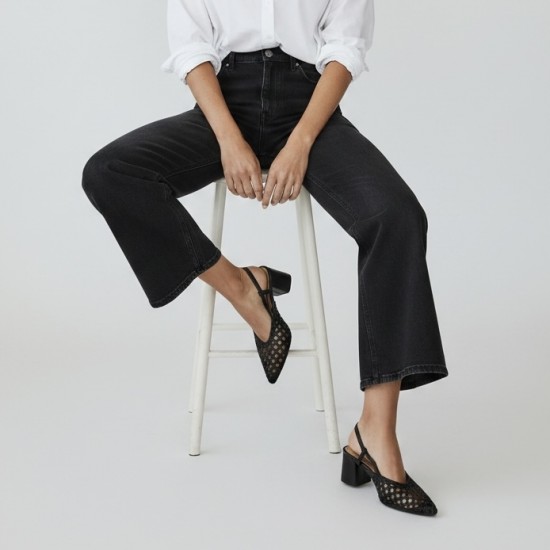 Γυναικείες Πλεκτές Slingback Γόβες με Χοντρό Τακούνι-Μαύρο