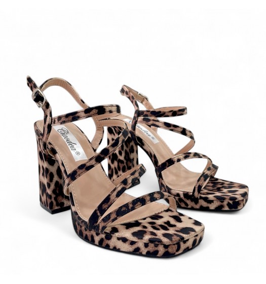 Strappy Block heel Sandals in Leopard