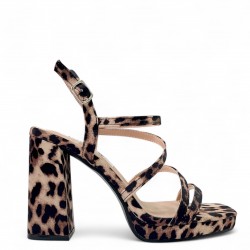 Strappy Block heel Sandals in Leopard