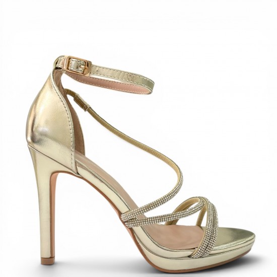 Γυναικεία Πέδιλα με Στρας & Λεπτά Λουράκια - Χρυσό