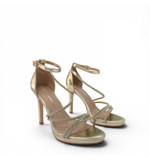Γυναικεία Πέδιλα με Στρας & Λεπτά Λουράκια - Χρυσό