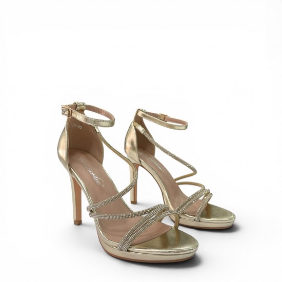 Γυναικεία Πέδιλα με Στρας & Λεπτά Λουράκια - Χρυσό