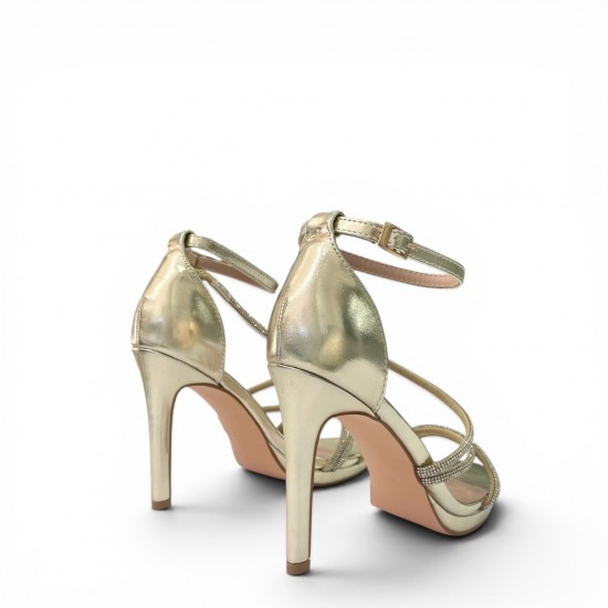 Γυναικεία Πέδιλα με Στρας & Λεπτά Λουράκια - Χρυσό