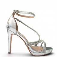 Γυναικεία Πέδιλα με Στρας & Λεπτά Λουράκια - Ασημί