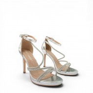 Γυναικεία Πέδιλα με Στρας & Λεπτά Λουράκια - Ασημί