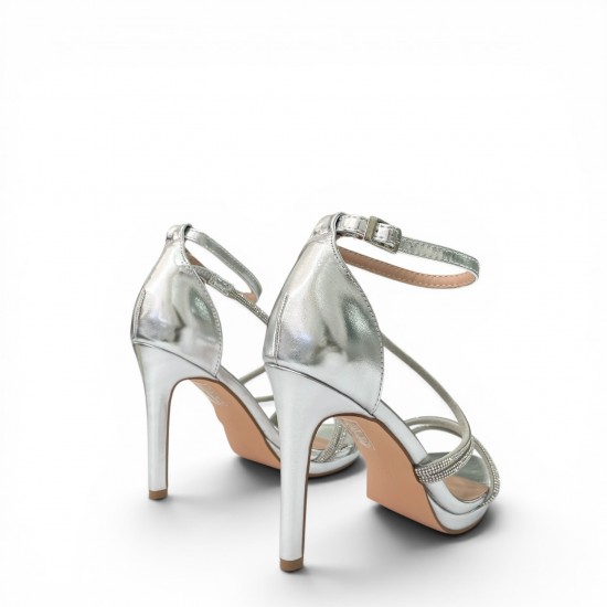 Γυναικεία Πέδιλα με Στρας & Λεπτά Λουράκια - Ασημί