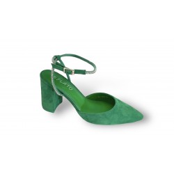 Open Heel Pointed Pumps with Strass Green 