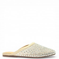 Γυναικεία Flat Mules με Δίχτυ και Στρας - Μπεζ