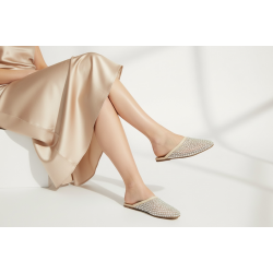 Γυναικεία Flat Mules με Δίχτυ και Στρας - Μπεζ