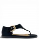 Γυναικεία Flat Σανδάλια Suede με Χρυσή Αγκράφα-Μαύρο