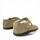 Γυναικεία Flat Σανδάλια Suede με Χρυσή Αγκράφα-Λαδί