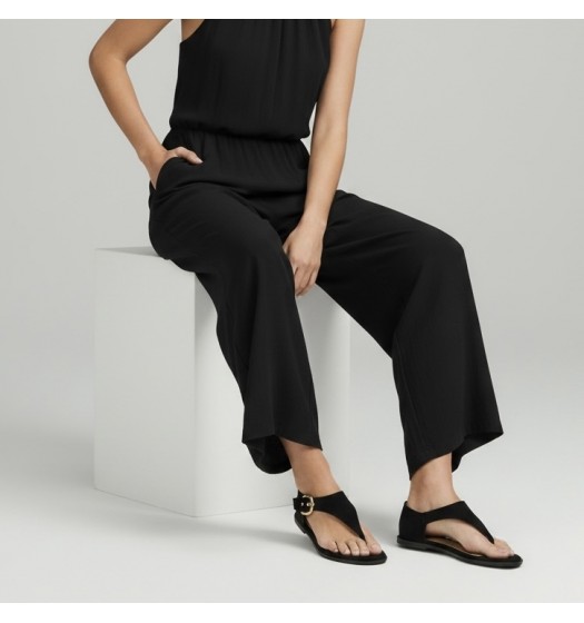 Γυναικεία Flat Σανδάλια Suede με Χρυσή Αγκράφα-Μαύρο