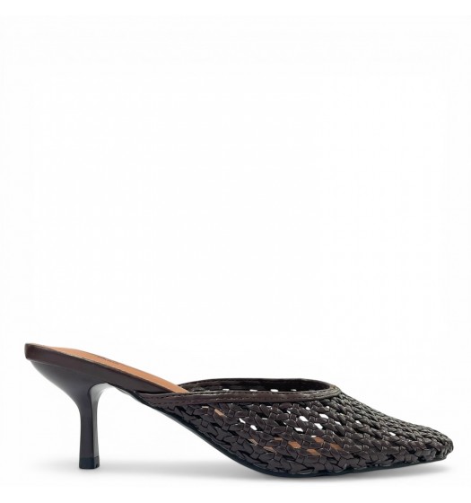 Πλεκτά Γυναικεία Mules με Μεσαίο Τακούνι - Καφέ