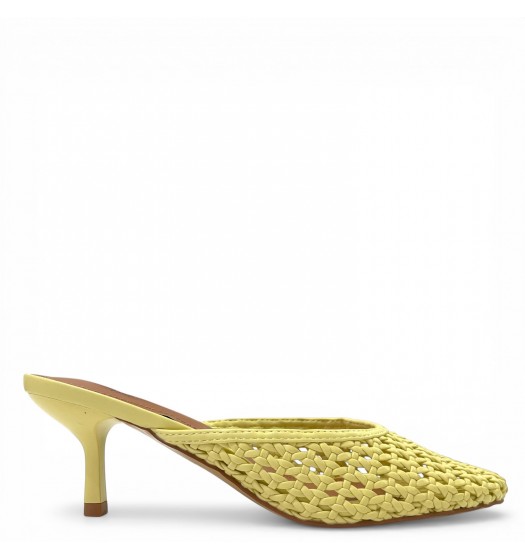 Πλεκτά Γυναικεία Mules με Μεσαίο Τακούνι - Κίτρινο