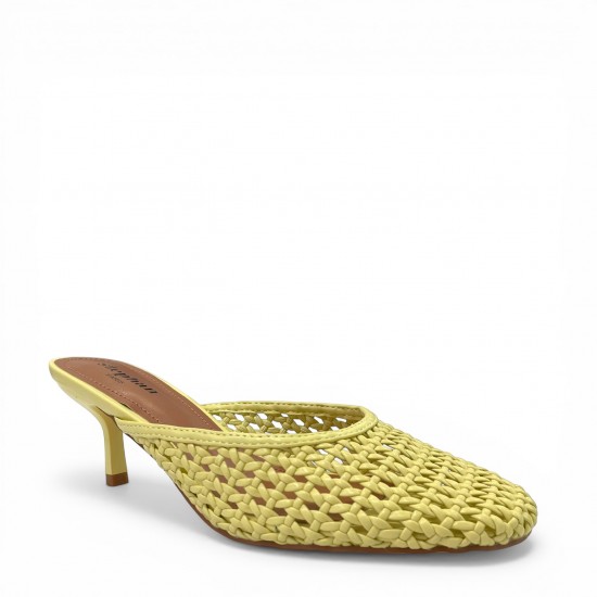Πλεκτά Γυναικεία Mules με Μεσαίο Τακούνι - Κίτρινο