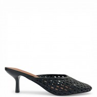 Πλεκτά Γυναικεία Mules με Μεσαίο Τακούνι - Μαύρο