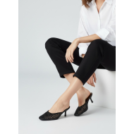 Πλεκτά Γυναικεία Mules με Μεσαίο Τακούνι - Μαύρο