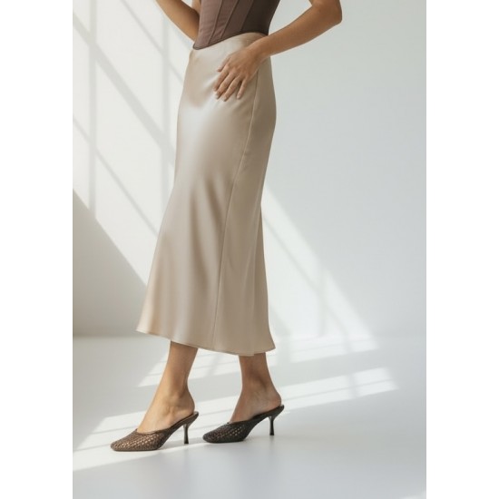 Πλεκτά Γυναικεία Mules με Μεσαίο Τακούνι - Καφέ