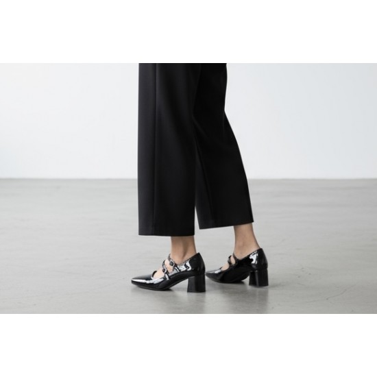 Λουστρίνι Γόβα Mary Jane-Μαύρο