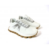 Track sole glitter sneakers in White
