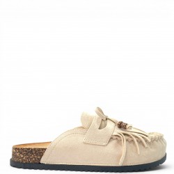 Boho Suede Mules με Φούντες & Ανατομικό Πάτο Cork-Μπέζ
