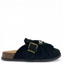 Boho Παντόφλες Suede με Κρόσσια - Μαύρο