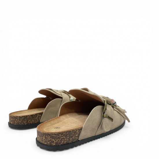 Boho Παντόφλες Suede με Κρόσσια - Μπέζ