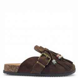 Boho Παντόφλες Suede με Κρόσσια - Καφέ