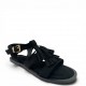 Γυναικεία Suede Σανδάλια flat με Κρόσσια και Αγκράφα-Μαύρα